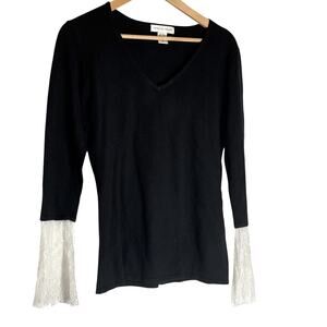 Vintage Newport News Black Lace Sleeve Top - Gothcore Style, Size Medium